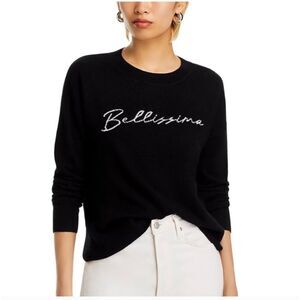 NWT Aqua Cashmere Sweater Bellissima Black Crew Neck Size S
